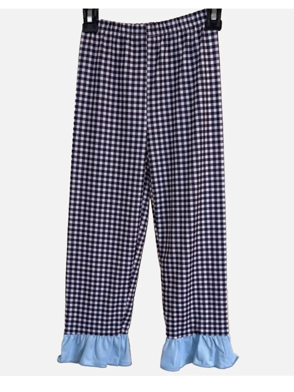 Maci & Madi Dog Canoe Applique Outfit Set Girls 5T Blue Gingham Fall Boutique